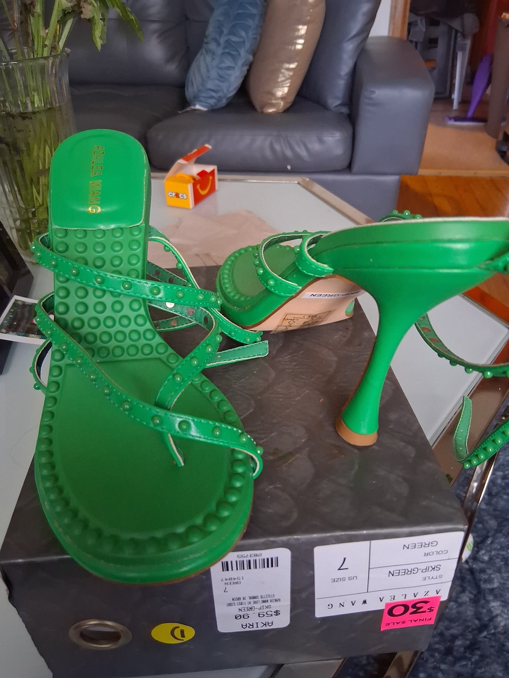 Green Strappy Studded High-Heel Sandal